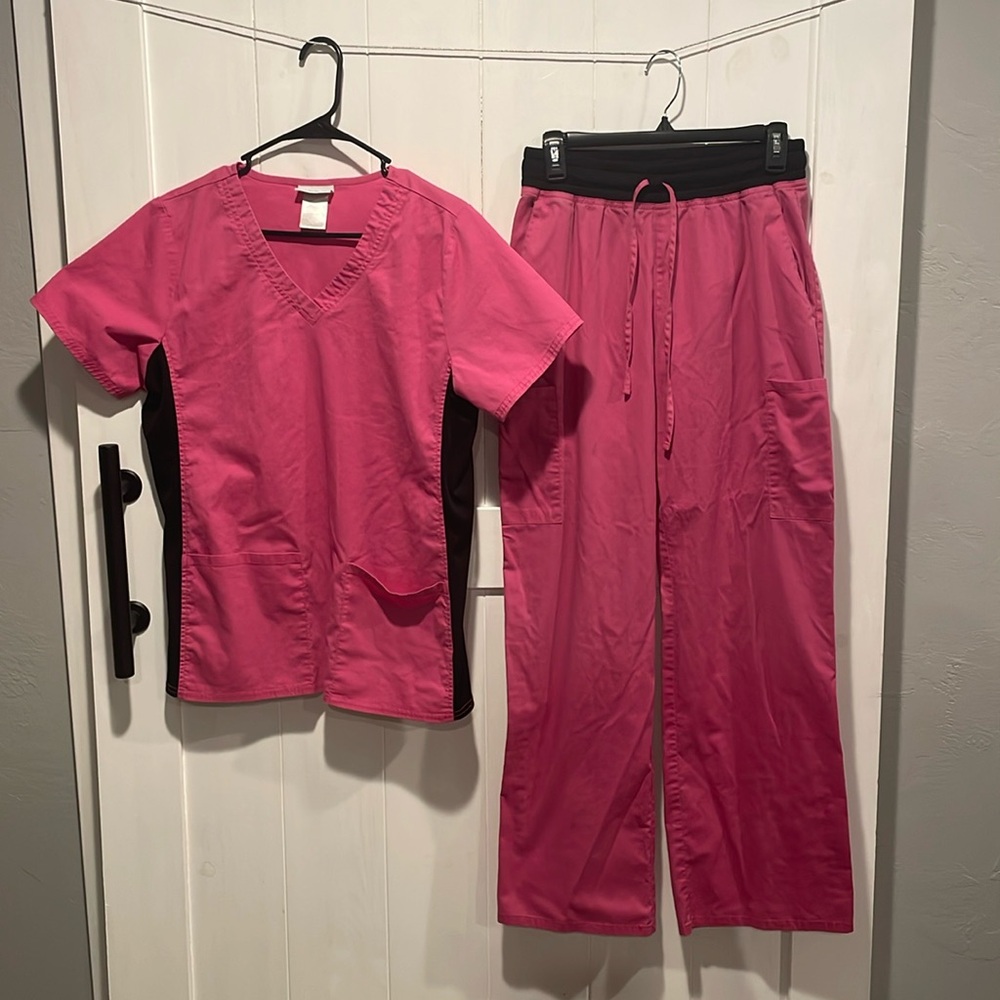 Scrubstar Pink and Black Women's Scrub Set M Top S Bottom